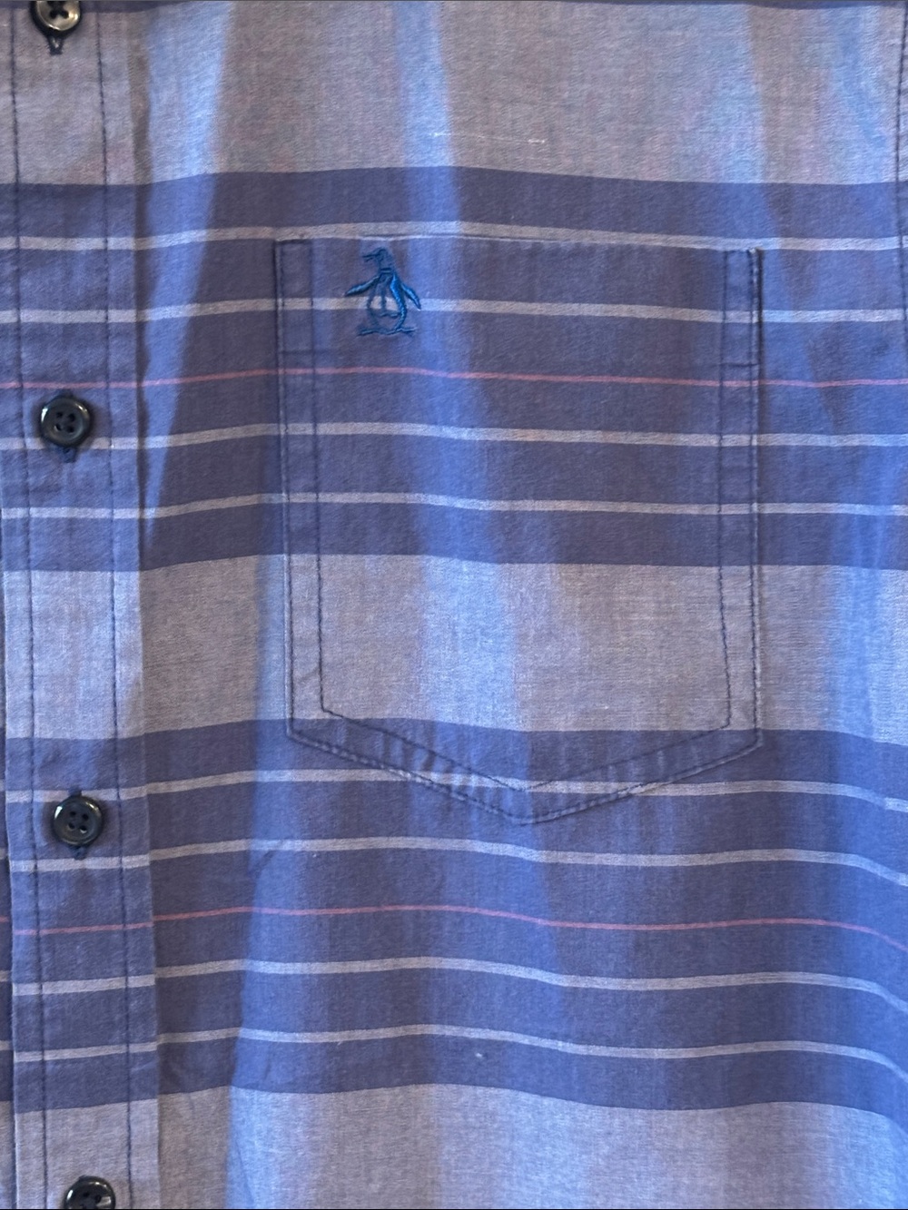 Original Penguin Heritage Slim Fit Blue Striped Short Sleeve Button-Down Shirt - Picture 3 of 9